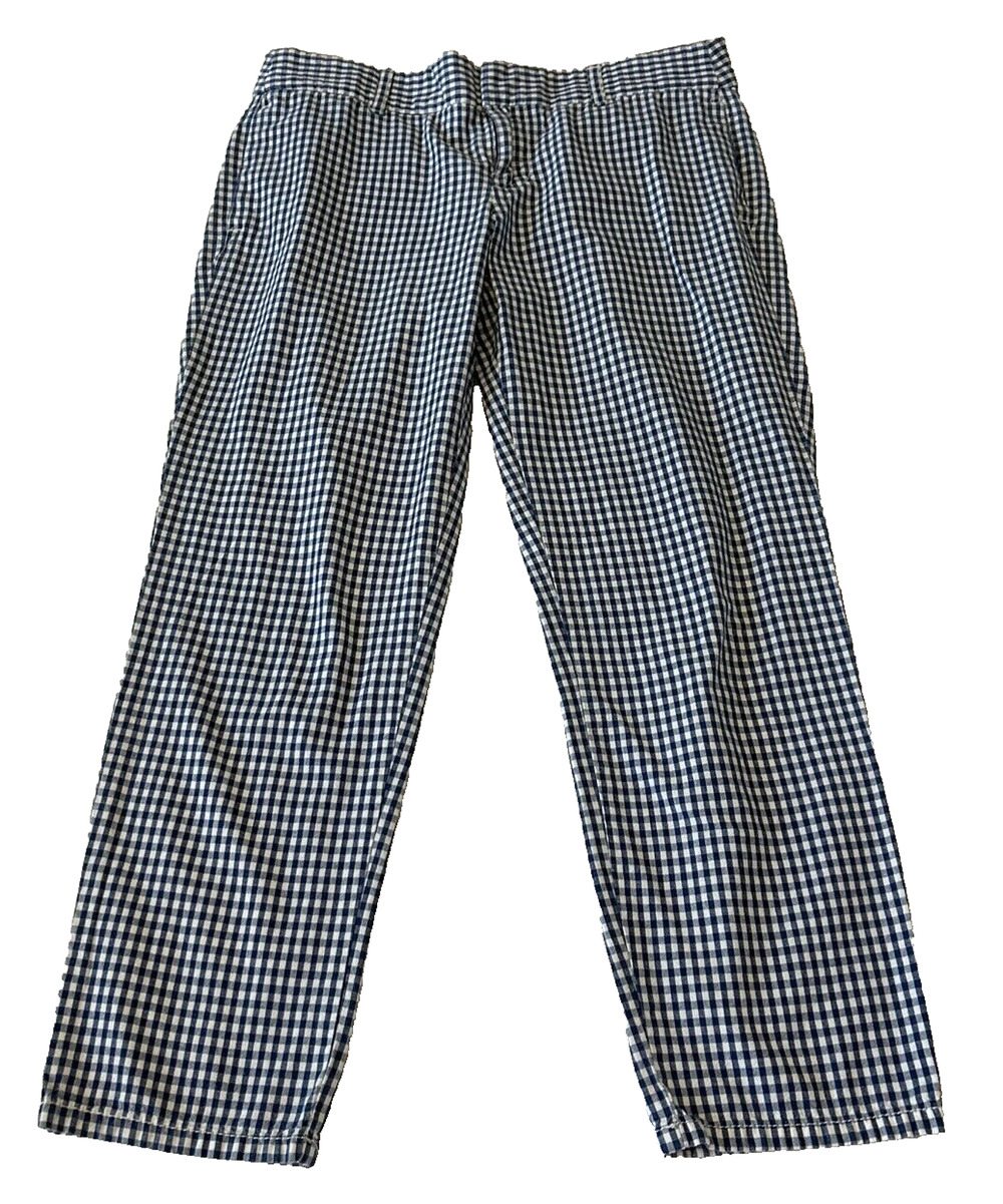 J. Crew Women's City Fit Pant Checkered Gingham Sz 2‎ Blue/White Pockets Cotton